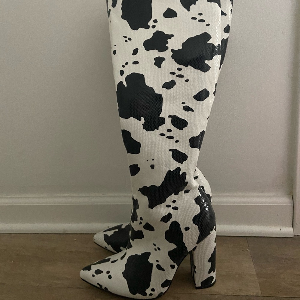 Knee-High Cowprint Boots